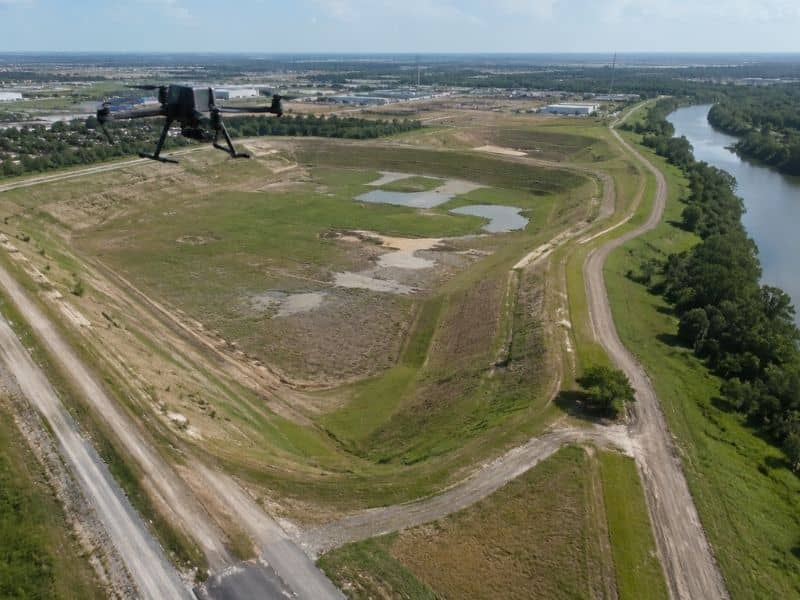 Drone LiDAR Mapping over a detention basin beside an active bayou in Houston, Texas